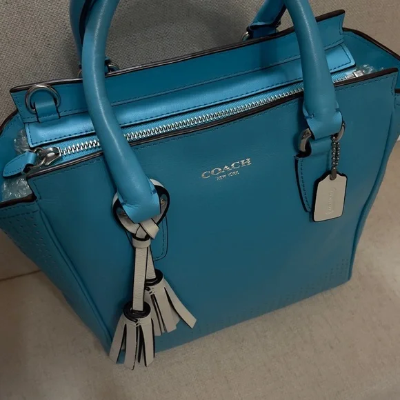 Coach Teal Leather Tote Bag - Picture 4 of 12